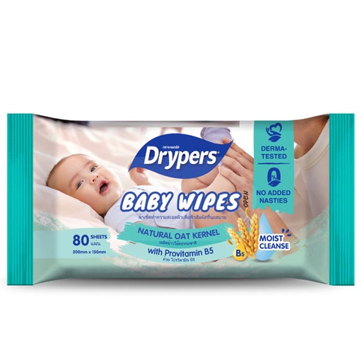 DRYPERS BABY WIPES NATURAL OAT 80'S x 24